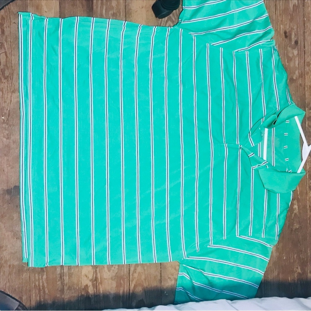 Mens large Green Striped Polo Shirt